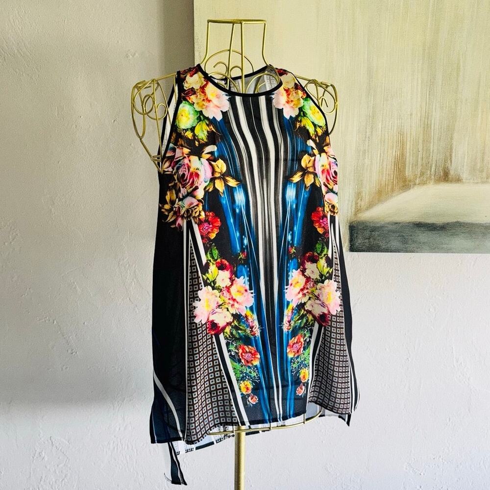 Clover Canyon XS Floral Geometric Print Sleeveless High Low Tunic Top